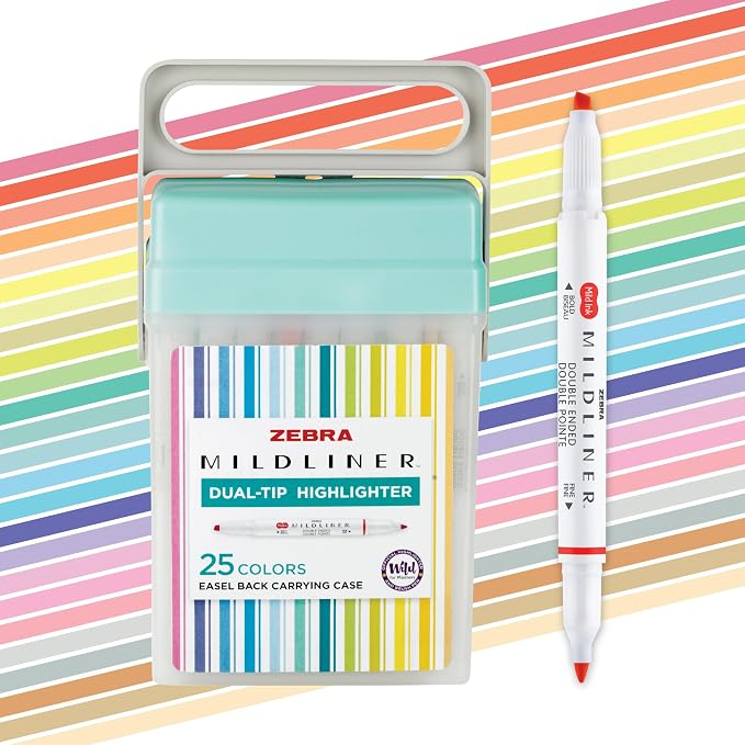 Zebra Pen Mildliner Dual-Tip Highlighter Set, Broad and Fine Tips, No Bleed by ZebraPen