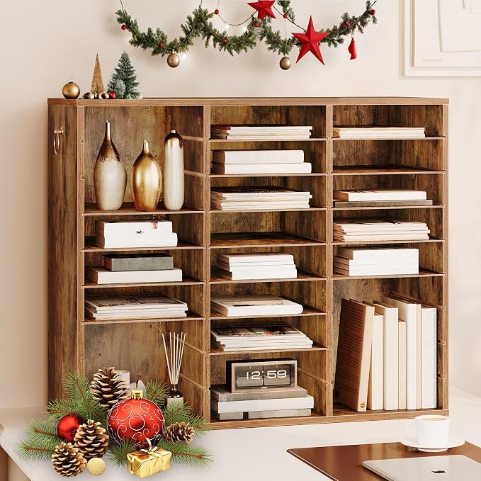 HOOBRO Literature Organizer, 27 Compartments Wooden Mail Organizer, Countertop - Image 2