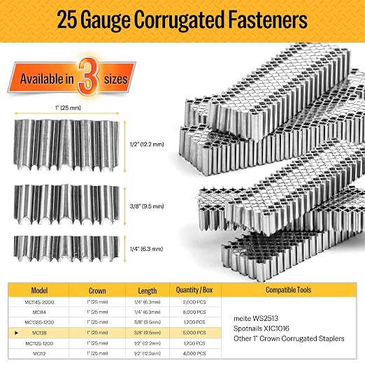 meite Corrugated Fasteners MC138 25 Gauge 1-Inch Crown 3/8-Inch Length - Image 2