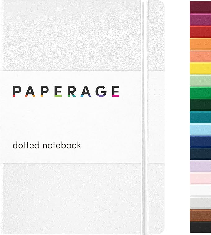PAPERAGE Dotted Journal Notebook, (White), 160 Pages, Medium 5.6 in x 8 in - 100 GSM Thick Paper – Hardcover Journaling Notebook for Work, School & Bullet Journaling-DeskLoop Office