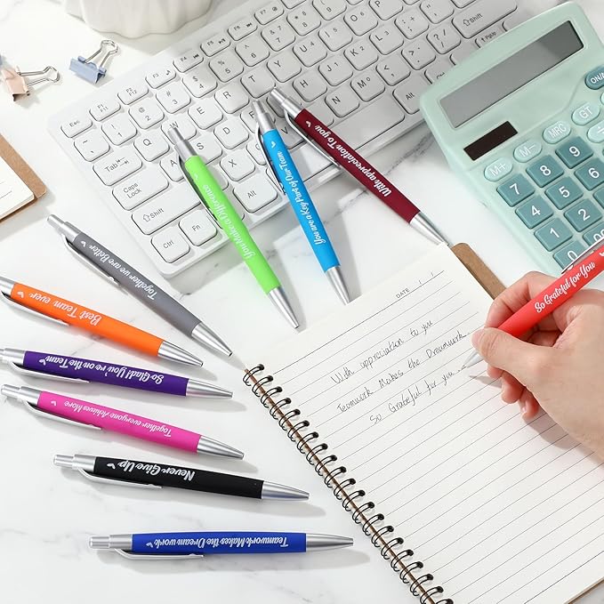 Yeaqee 100 Pcs Inspirational Pens Employee Appreciation Back to School Gifts Motivational Thank You Metal Greeting Quote Ballpoint Pen for Coworker Teacher(Multicolored,Member)-DeskLoop Office