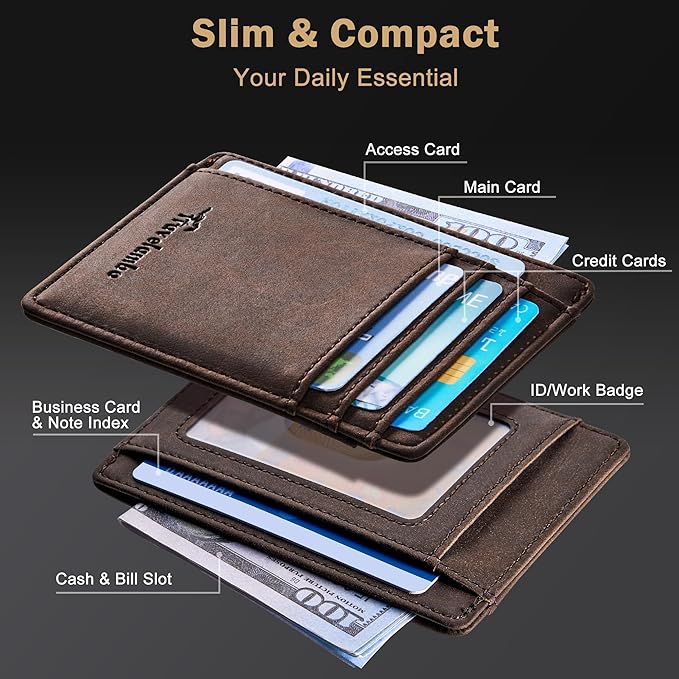 Travelambo Slim Wallet Front Pocket Minimalist Leather RFID Blocking Medium Size - Image 4
