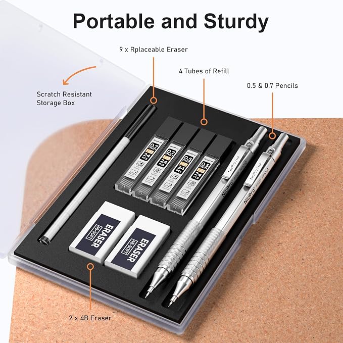 Nicpro 2 PCS Metal Mechanical Pencil 0.5mm & 0.7 mm - Image 7