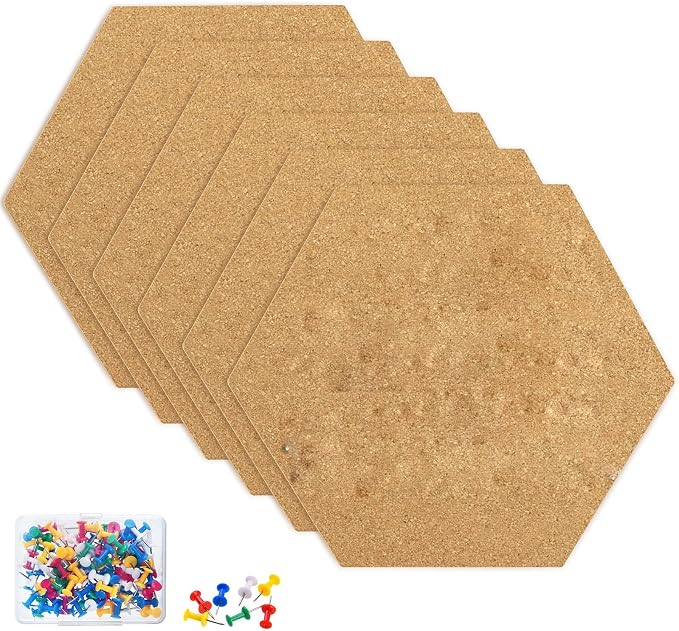 TUPARKA 6 Pack Cork Board Hexagon Bulletin Boards Cork Tiles 8.2"x7" by TUPARKA