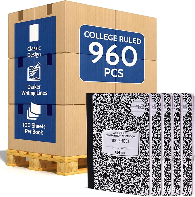 960 Pack EPI College Ruled Composition Notebook Bulk, 200 pages, 9-3/4 x 7-1/2 by EPI