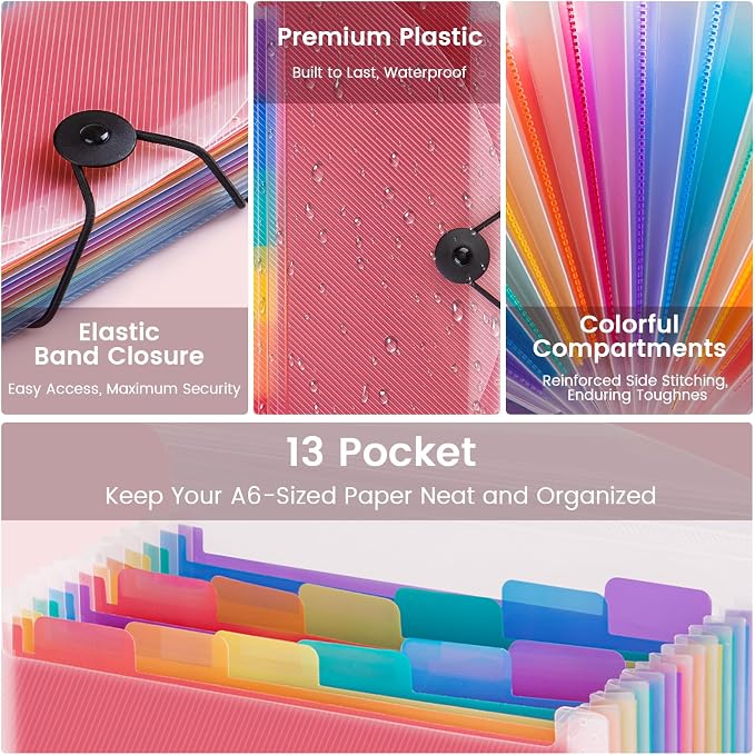 13 Pocket A6 Receipt Organizer, 2 Pack Small Accordion File Organizer, Coupon - Image 3