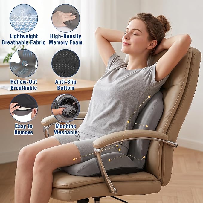 Car Seat Cushion with Lumbar Support Pillow, Memory Foam Office Chair Cushion - Image 6