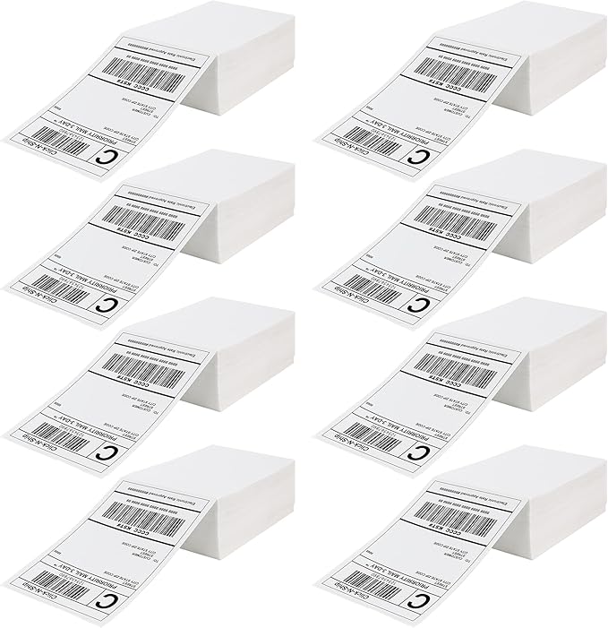 Fanfold Direct Thermal Shipping Labels 4''x6'' 2400 Labels/8 Stacks (300 Pcs per Stack), Compatible with Zebra Rollo Beeprt Printer Ultra Adhesive-DeskLoop Office