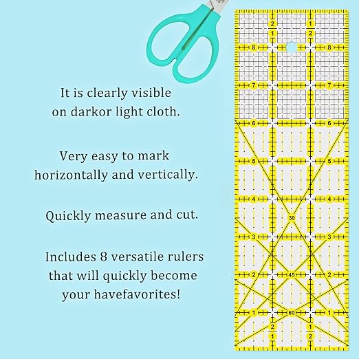 Quilting Rulers, 7 Piece Acrylic Ruler, Fabric Cutting Ruler, Sewing & Quilting - Image 4