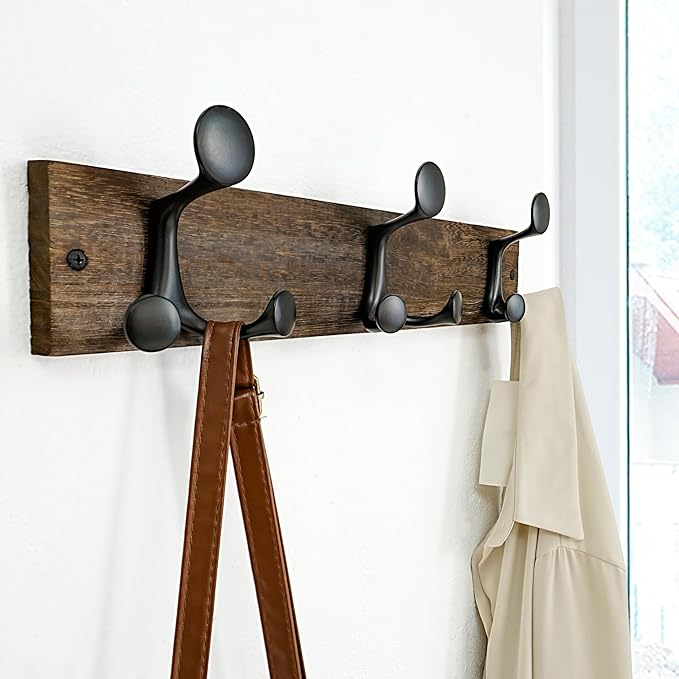 SKOLOO 17-Inch Wood Burnt Coat Rack Wall Mount with 3 Triple Hooks - Ideal for Family Entrances, Classrooms, and Pet Supplies Storage - Perfect Coat Hooks for Wall-DeskLoop Office