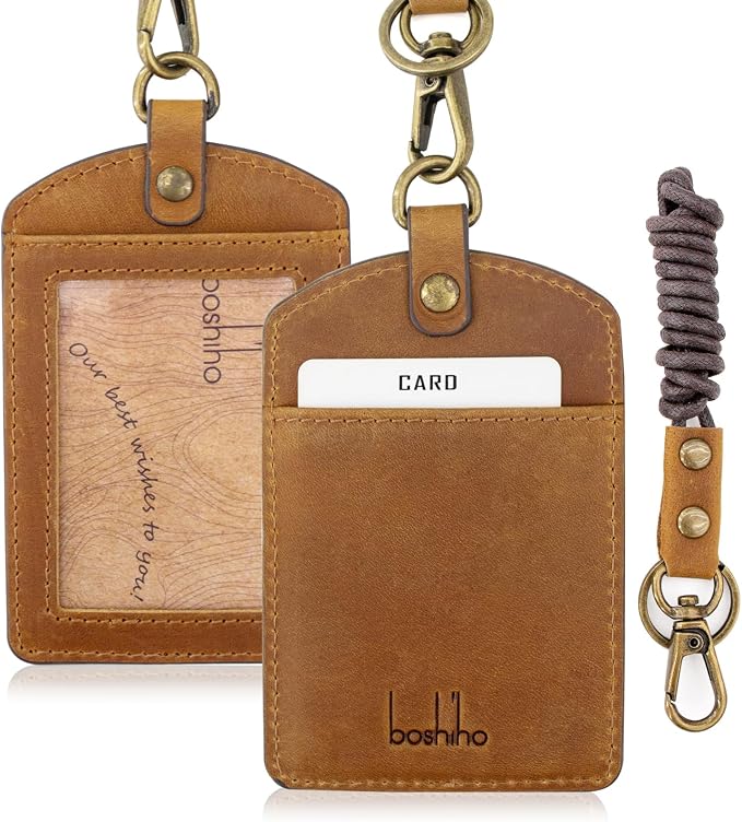 Badge Holder: Boshiho Cowhide Leather ID Badge Card Holder - Image 6