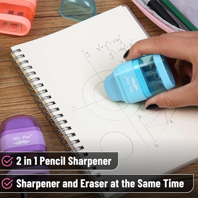 Mr. Pen- Pencil Sharpener & Eraser, 4 Pack | 2-in-1 Manual Sharpeners - Image 5