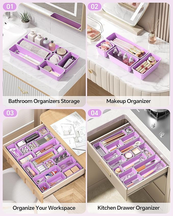 Canfanni 13 Pack Plastic Drawer Organizers Set, 3 Sizes Desk Drawer Organizer - Image 5