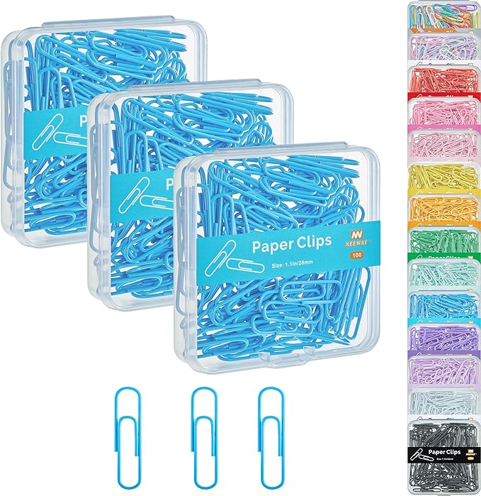 NEEWAY Small Paper Clips, 1.1 Inch Vinly Coated Colored Paperclips, 3 Pack of by NEEWAY