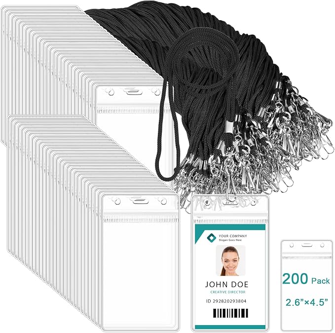 Marspark 200 Pack Lanyard with ID Holder Bulk, Waterproof Resealable Name Tag by Marspark