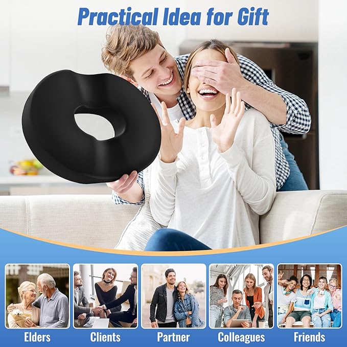 CloudBliss Donut Pillow Seat Cushion for Tailbone Pain Relief and Hemorrhoids, Memory Foam Chair Cushion, Seat Cushions for Men and Women for Home & Office, (Black-XL)-DeskLoop Office