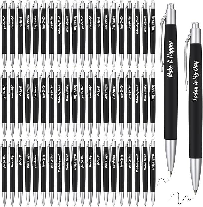 Yeaqee 100 Pcs Inspirational Pens Employee Appreciation Back to School Gifts Motivational Thank You Metal Greeting Quote Ballpoint Pen for Coworker Teacher(Black,Inspirational)-DeskLoop Office