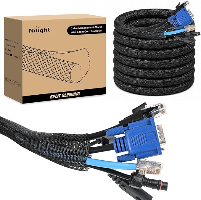 Nilight Cable Sleeve, 25ft-1inch Cord Management Sleeves, Braided Sleeving by Nilight