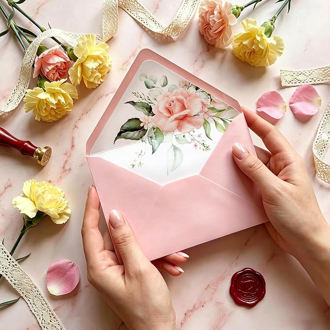 50 Pcs Pink Envelopes Floral Pattern 5x7 Envelopes - Image 5