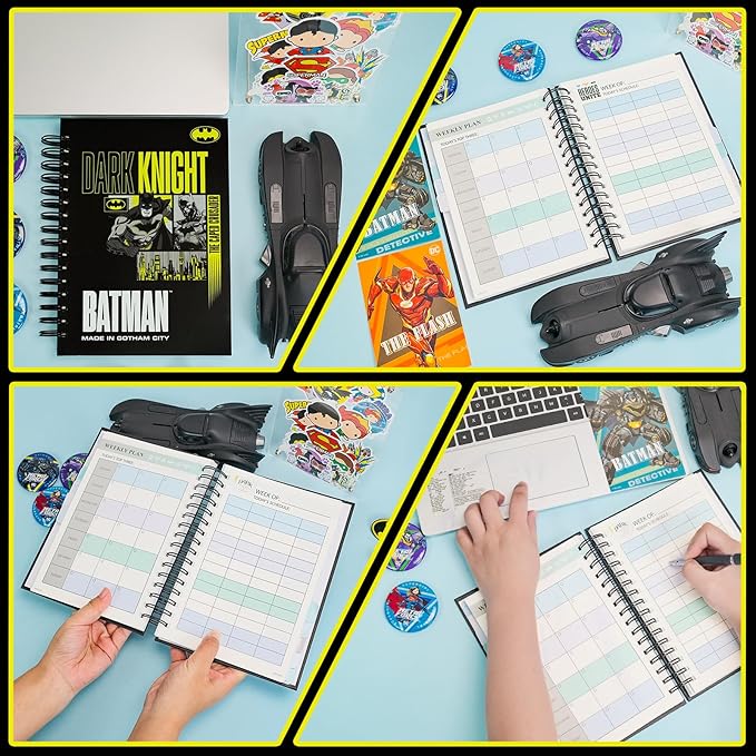 Super Hero Academic Planner, Weekly Monthly Daily Agenda, Custom Date Organizer for Time Management, Spiral Bound Notebook with Colorful Tabs,Datebooks for Student, Adult(Black Gold)-DeskLoop Office