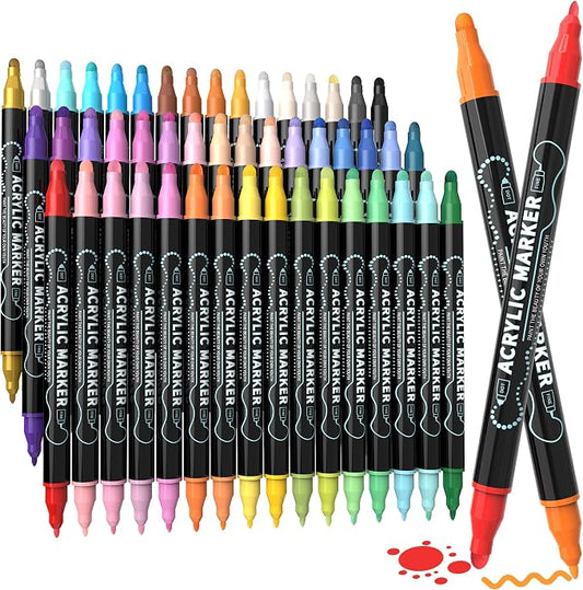 48 Colors Dual Tip Acrylic Paint Markers, Premium Dot & Fine Tip Coloring Paint by nauets