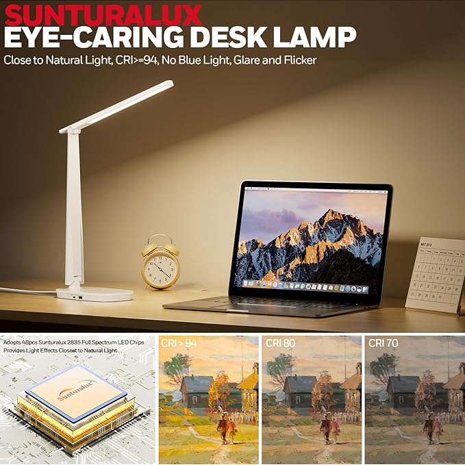 HONEYWELL Desk Lamp for Home Office, Dimmable LED Desk Light with USB A+C Dual Charging, 4 Modes Brightness Touch Lamp with Timer, Eye Caring Foldable Reading Light, Table Lamp for Study Nightstand-DeskLoop Office