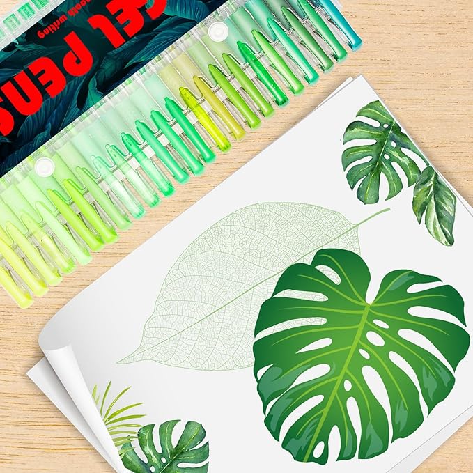 Green Gel Pens for Coloring Book,72 Color Gel Pens Set including 24 Color Gel Pen with 48 Refills,40% More Ink Colored Gel Pens for Drawing, Doodling, Scrapbook, Journaling-DeskLoop Office