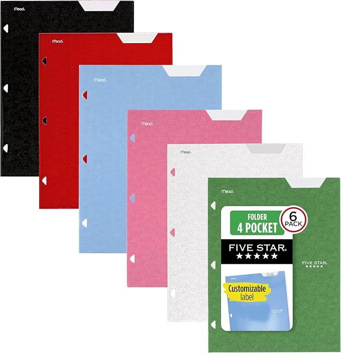 Five Star 4-Pocket Folder, 6 Pack, Paper Folder, Fits 3-Ring Binders, Holds by FiveStar