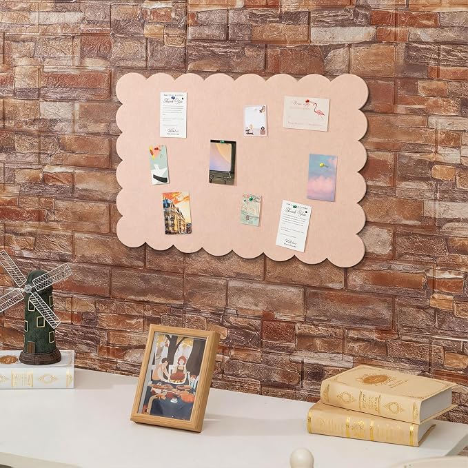 Mooliwe Scalloped Felt Bulletin Board 24 x 18 Inches Foldable Flesh Pink Pin - Image 5