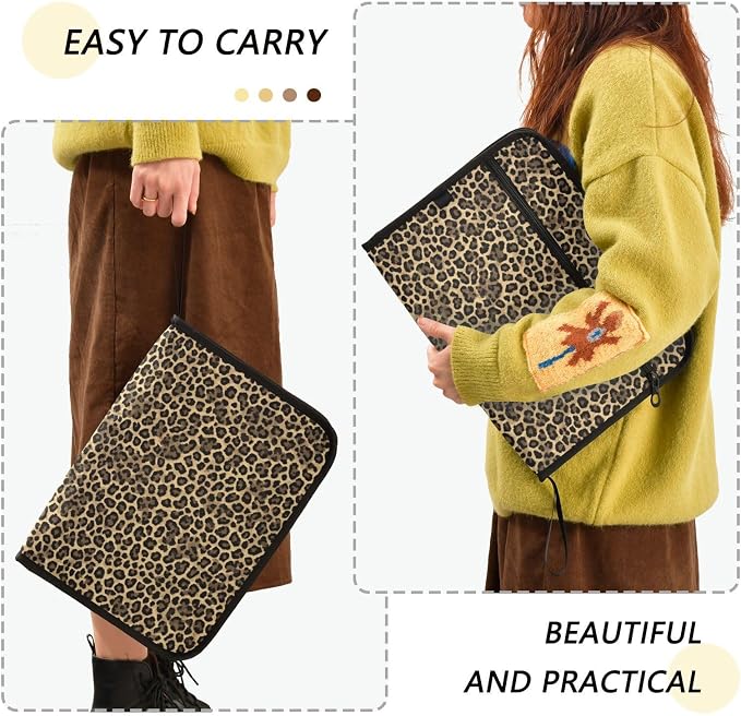 Brown Leopard Print Accordion File Organizer Expanding Document Folder - Image 4