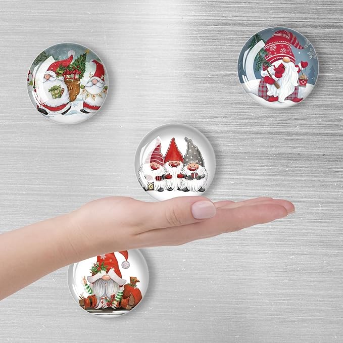 Christmas Gnomes Refrigerator Magnets 12Pcs Glass Strong Magnetic Refrigerator Magnet Fridge Sticker,Crystal Fridge Magnets Decoration for Crafts,Strong Fridge Magnets for Kitchen, School-DeskLoop Office