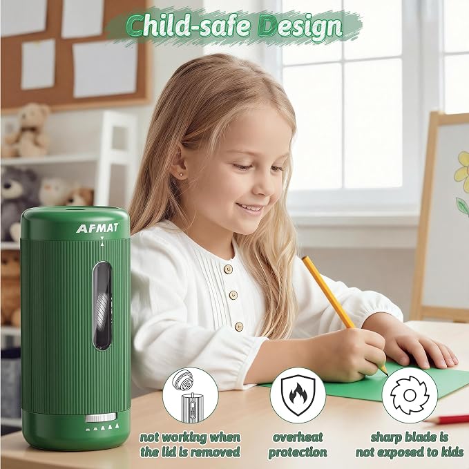 AFMAT Electric Pencil Sharpener, Auto in & Out, 5 Nibs, 7K+ Uses, Fully - Image 7