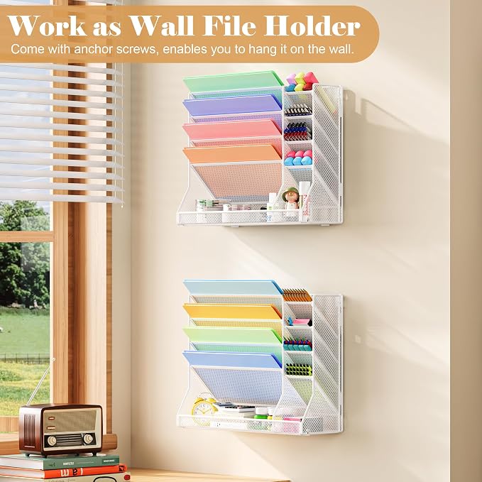 Jakyitvi Adjustable 5 Tiers Wall File Organizer Metal Hanging Holder White | 5 - Image 4