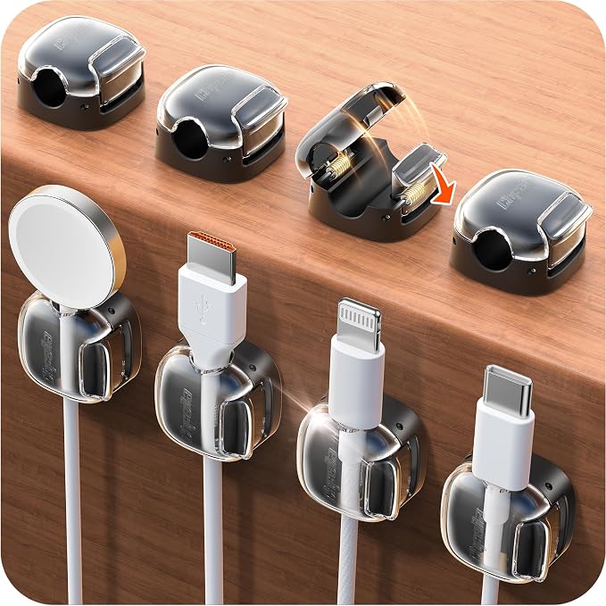 Cable Clips, 8 Pack Cord Holder Cord Organizer Spring Cord Clips Phone Charger by Chfeila