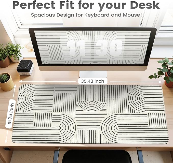 iCasso White Desk Matt for Desktop, Cute Desk Pad Mat, Large Mouse Pad - Image 2
