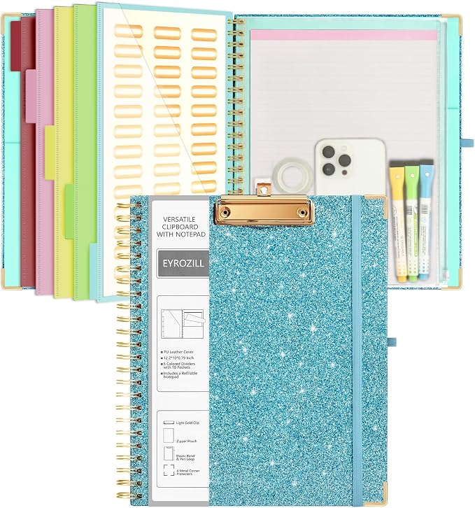 EYROZILL Clipboard Folio with Storage Pocket Refillable Lined Notepad Spiral - Image 7