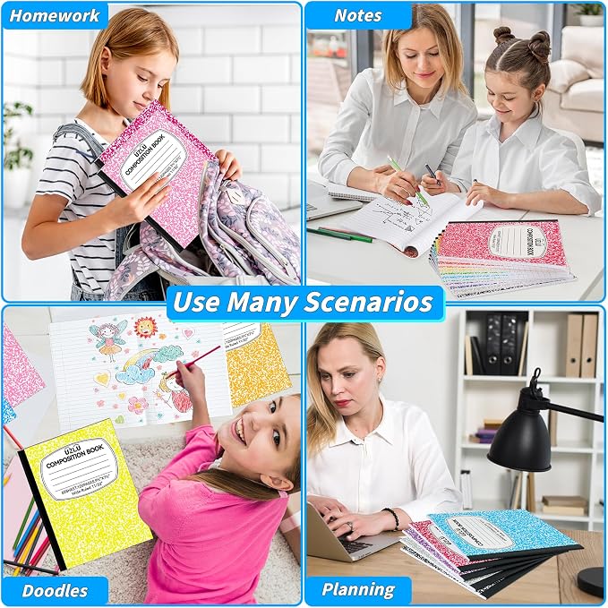 24 Pack 9.75 x 7.5 in Large Composition Notebooks Bulk 12 Color Wide Ruled - Image 7