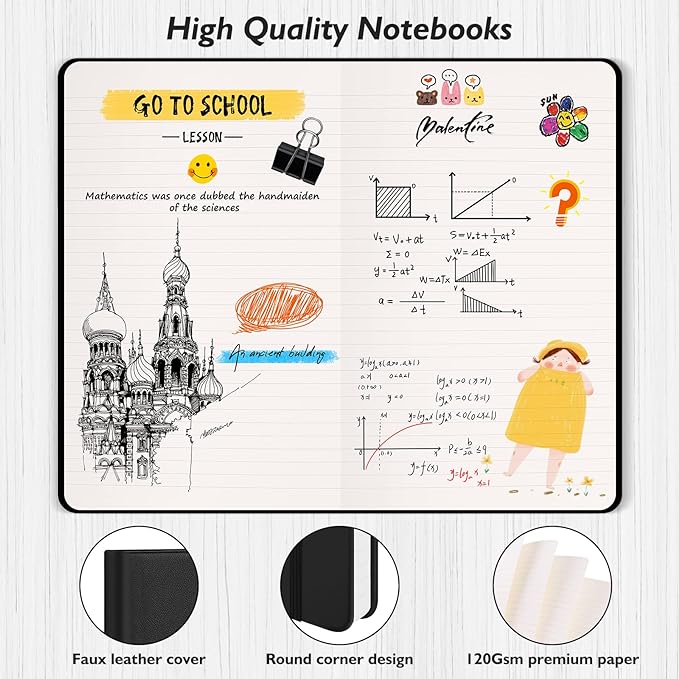 Huhuhero 10 Colors Lined Journal Notebook, A5 Hardcover Notebooks for Work, 120GSM Thick Paper, 128 Pages College Ruled Notebook for Writing Business Journaling, 5"×8.25"-DeskLoop Office