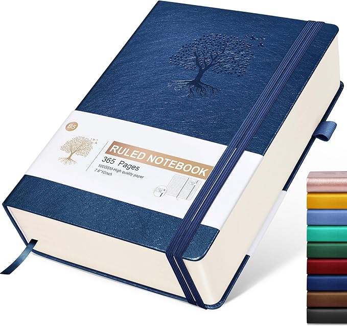 Lined Journal Notebook, 365 Pages B5 Large Journals for Writing Ruled Notebook, Hardcover Leather Journal for Women Men, Daily Notebook for Work, Note Taking, 100Gsm Thick Paper (7.6'' X 10''Darkblue)-DeskLoop Office