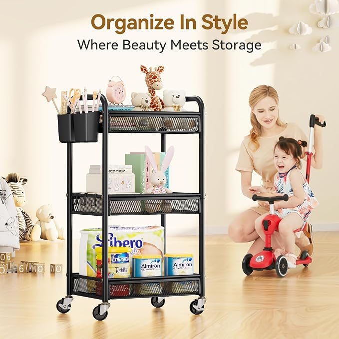 YASONIC 3 Tier Rolling Cart – Metal Utility Storage Carts - Image 7