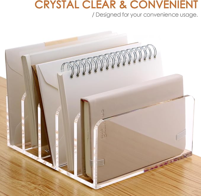 SANRUI Acrylic Desk Organizer, 5 Compartments Mail Organizer, Small File - Image 7