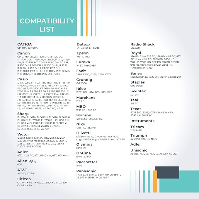 CATIGA IR-40T Ink Roller Cartridge for Printing Calculators and Adding Machines, Black/Red Pack of 2, Used with Casio HR-100TM HR-150TM HR-170RC, Sharp EL-1750V EL-1801V, CP30A CP90A-DeskLoop Office