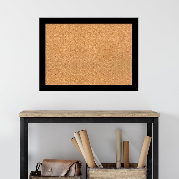 Amanti Art Natural Cork Board for Wall, 23x31 Vision Board with Black Wood Frame, Medium Corkboard Office Decor for Home Organization, Modern Contemporary Corkboard Pinboard to display items for home-DeskLoop Office
