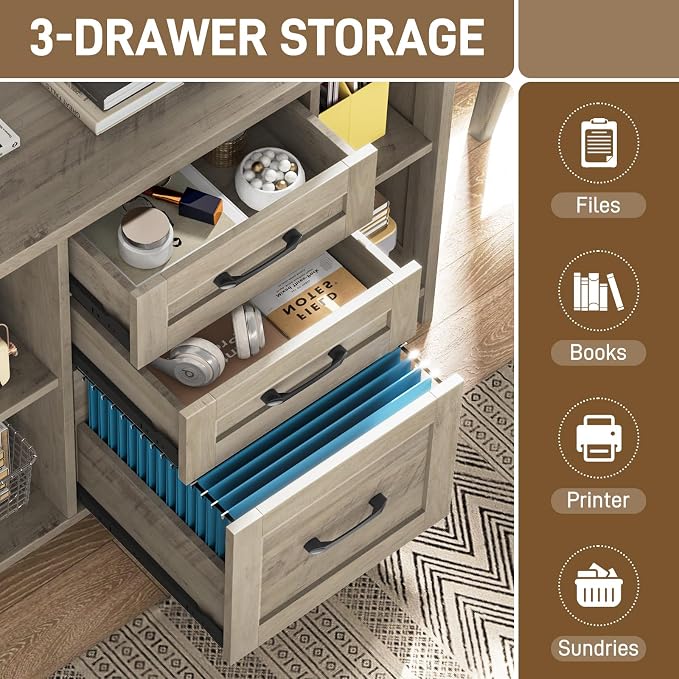 Vabches File Cabinet with 3 Drawers, Farmhouse Lateral File Cabinet Fits Files - Image 6
