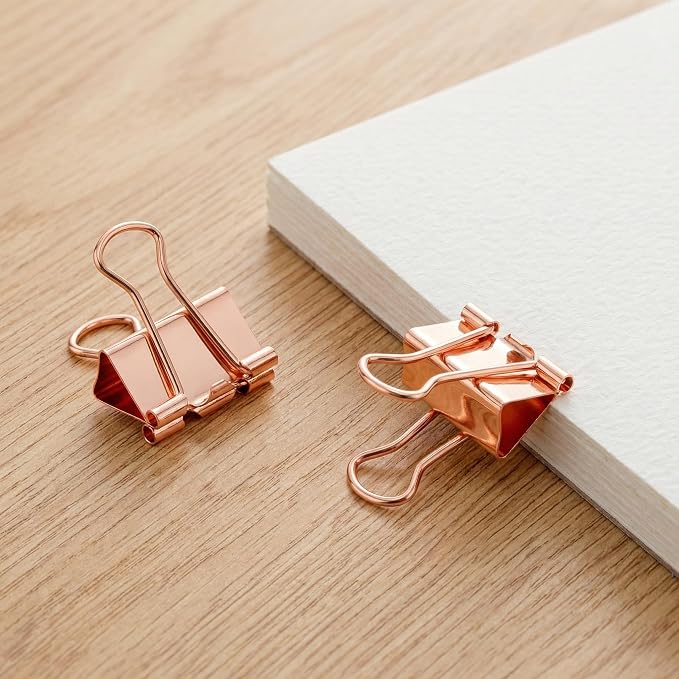 Rose Gold Binder Clips, Stainless Steel Handle, Aesthetic Desk Supplies - Image 5