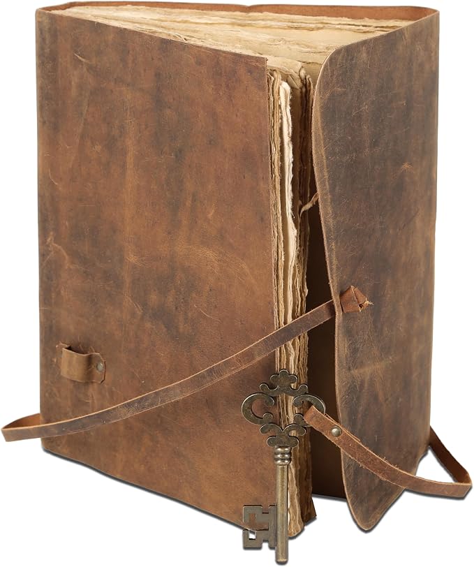 Leather Journal with Deckle Edge Paper 8x6 inch and Vintage Key | Handmade - Image 5
