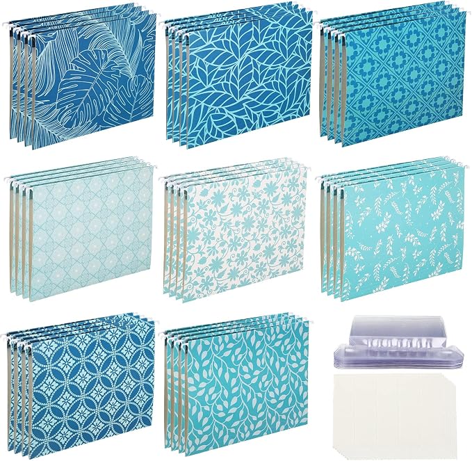 Estune 32 Pcs Blue Decorative Hanging File Folders Letter Size Cabinet File by Estune