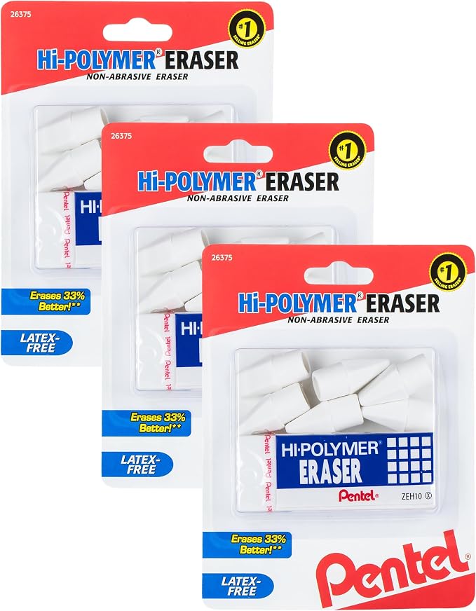 Pentel HI-Polymer Eraser Combo Pack, 6 Caps, 1 Large by PentelofAmerica