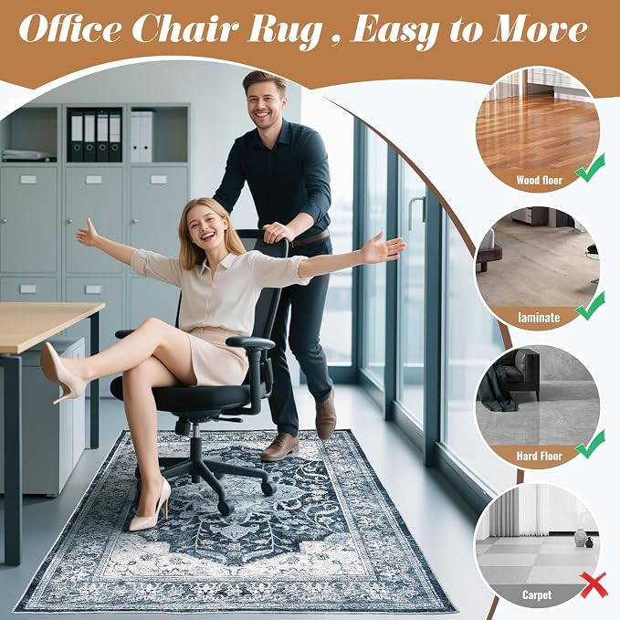 Office Chair Mat for Hardwood Floor & Tile Floor, Machine Washable Office Area - Image 2