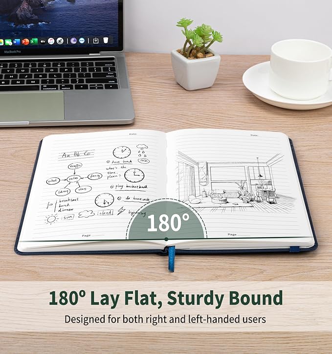 Lined Journal Notebook for Work, A5 Leather Notebook with Pen Holder, 100GSM/160 Pages Thick Paper, Daily Journals for Writing, School, Note Taking, Business, Travel, College Ruled-DeskLoop Office